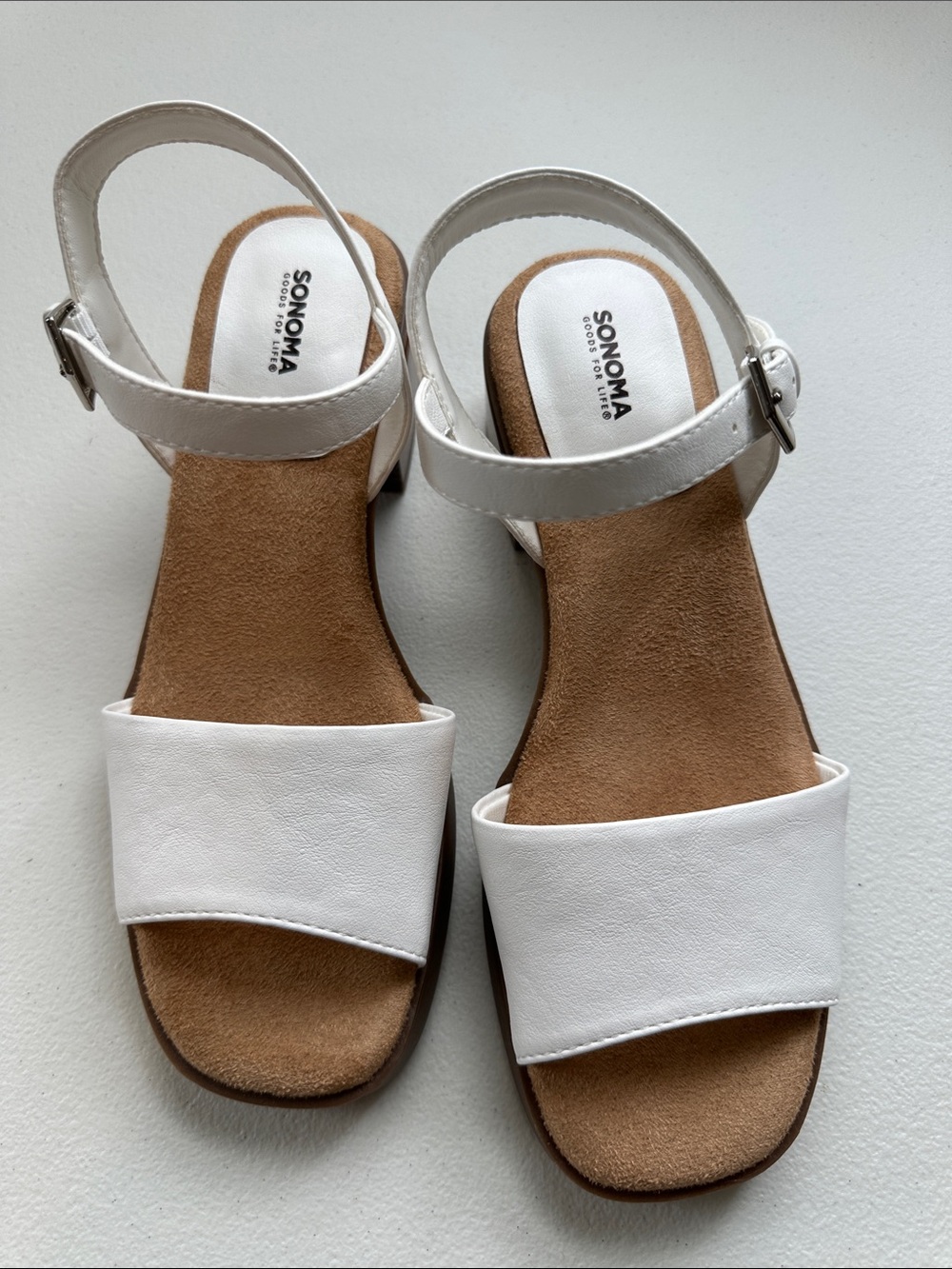 Sonoma White Two-Strap Ankle Buckle Sandals